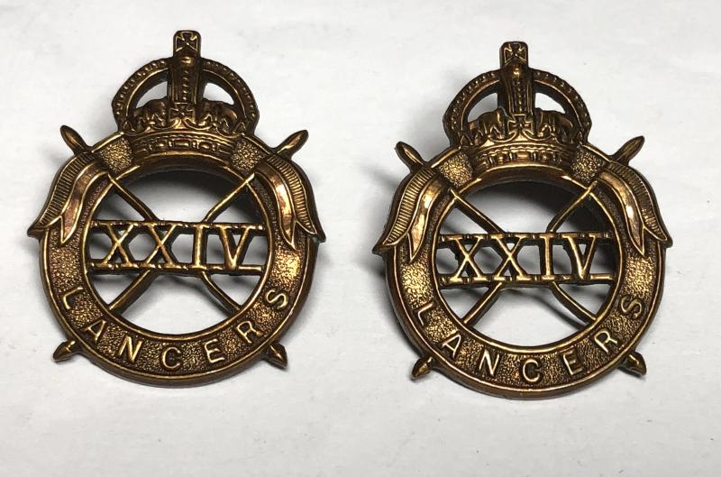 24th Lancers war raised cavalry WW2 OSD pair of collar badges circa 1940-44.