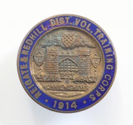 1914 Reigate & Redhill District VTC WW1 Surrey lapel / mufti badge