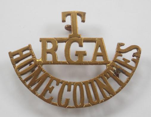 T / RGA / HOME COUNTIES scarce Kent Heavy Battery Brass Shouther Title. circa 1908-21.