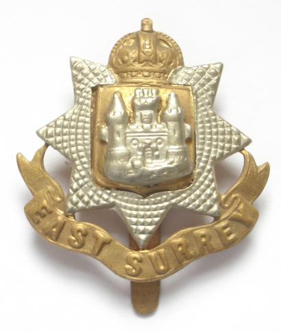 WW1 / WW2 East Surrey Regiment bi-metal cap badge.