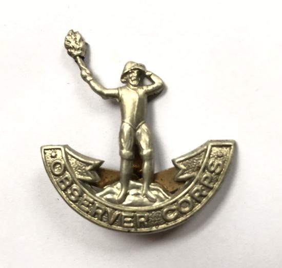 Observer Corps pre 1941 white metal cap badge