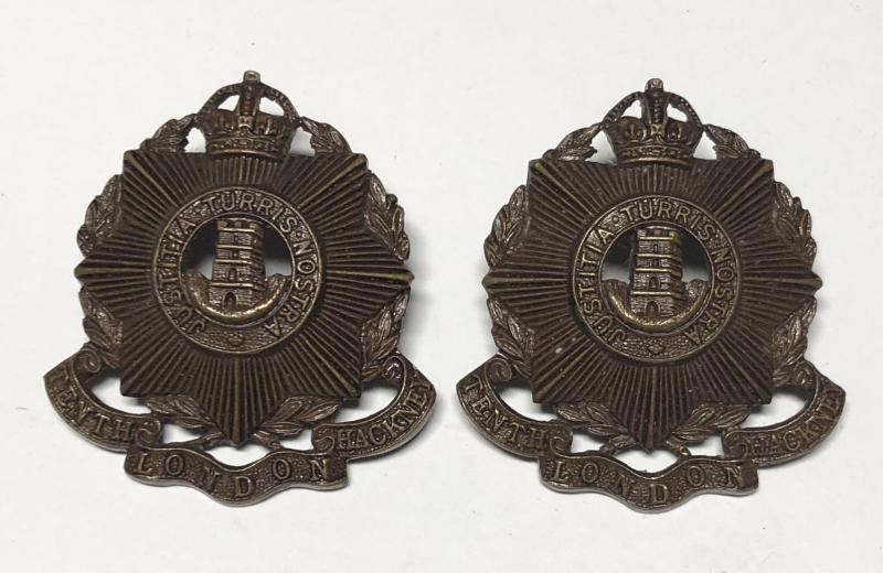 10th (Hackney)  Bn London Regiment pair of post 1912 OSD collar badges.