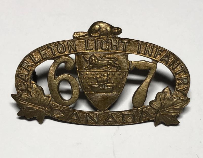 67th (Carlton Light Infantry) Canadian Militia pre WW1 collar badge