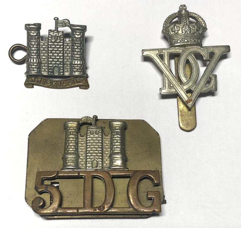 5th Royal Inniskilling Dragoon Guards WW2 cap badge, collar and shoulder title.