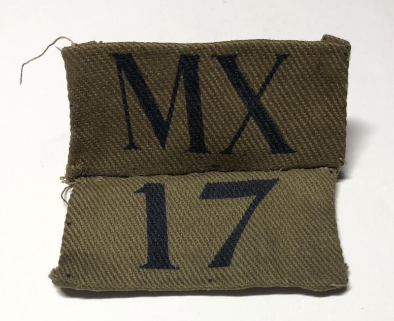 MX / 17  Middlesex WW2 Home Guard printed designation.