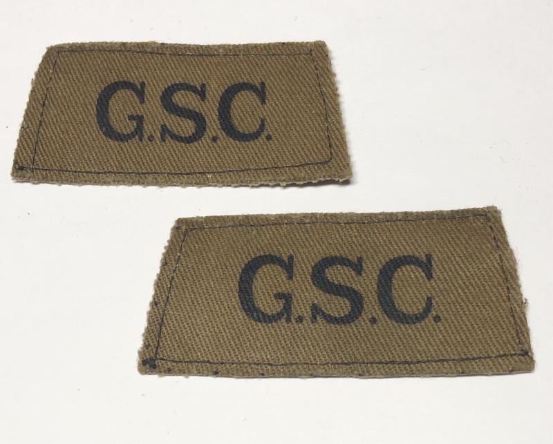 General Service Corps WW2 pair of GSC slip-on shoulder titles.