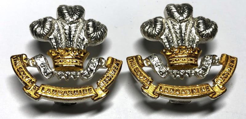South Lancashire Regiment Officer’s silvered and gilt pair of pre 1958 collar badges.