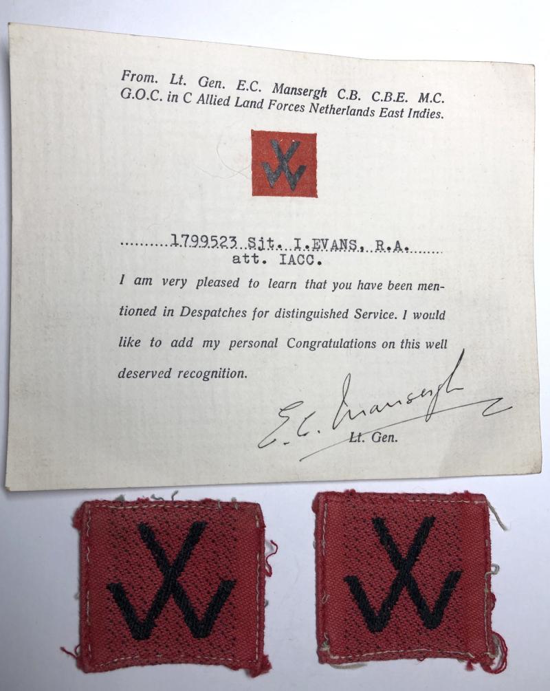 15th Indian Corps WW2 MID Certificate and formation signs.