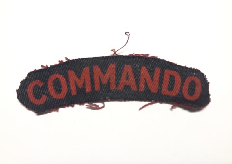 COMMANDO WW2 Brigade HQ Ordnance issued printed cloth shoulder title badge circa 1942-45