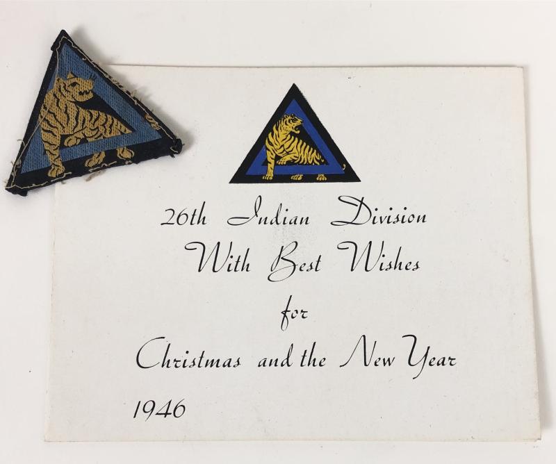 26th Indian Division WW2 formation sign & Christmas card.