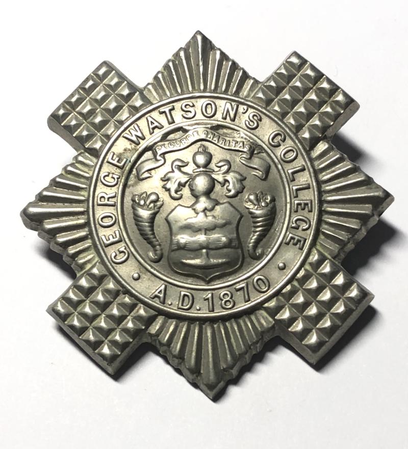 George Watson's College, Edinburgh OTC white metal Scottish glengarry badge.