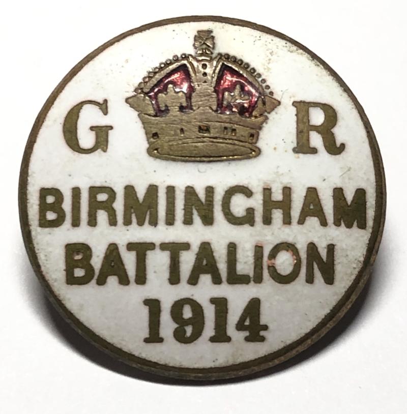 WW1 Birmingham Pals Battalions 1914 Kitchener’s Army Enamelled Lapel Badge.