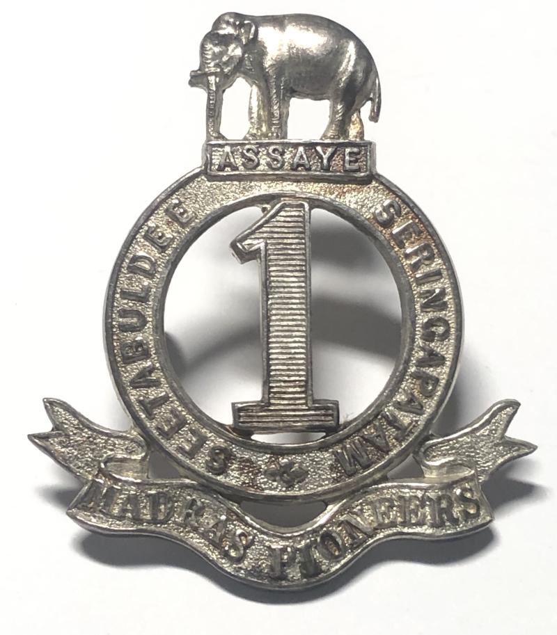 1st Madras Pioneers 1926 HM silver Indian Army Officer's cap badge.