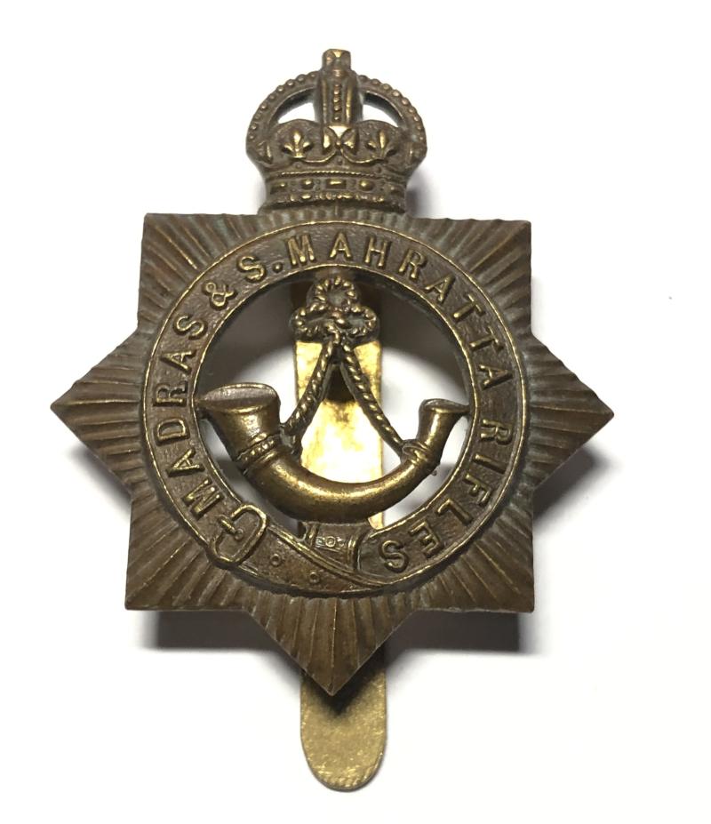 Madras & S. Mahratta Rifles AFI Indian Army bronze cap badge.