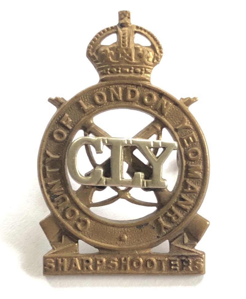 County of London Yeomanry Sharpshooters WW2 cap badge post 1940 by JR Gaunt, London.