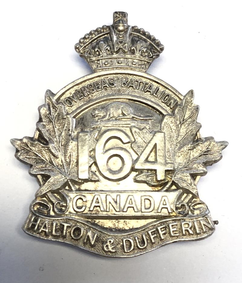 164th (Halton & Dufferin) Bn. CEF Canadian Overseas WW1 Officer's cap badge.