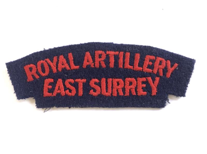 381st Anti-Tank Regt. RA, ROYAL ARTILLERY / EAST SURREY cloth shoulder title.