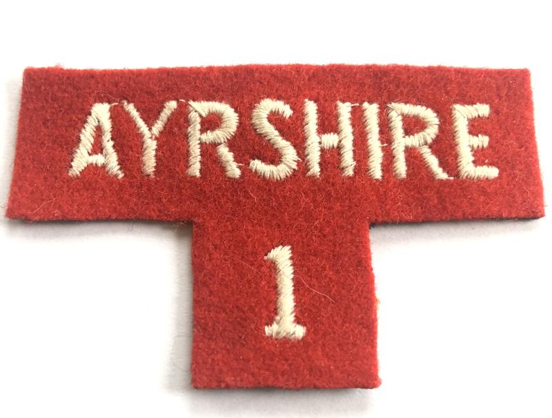 AYRSHIRE / 1 2nd phase Scottish Home Guard shoulder title c. 1952-57