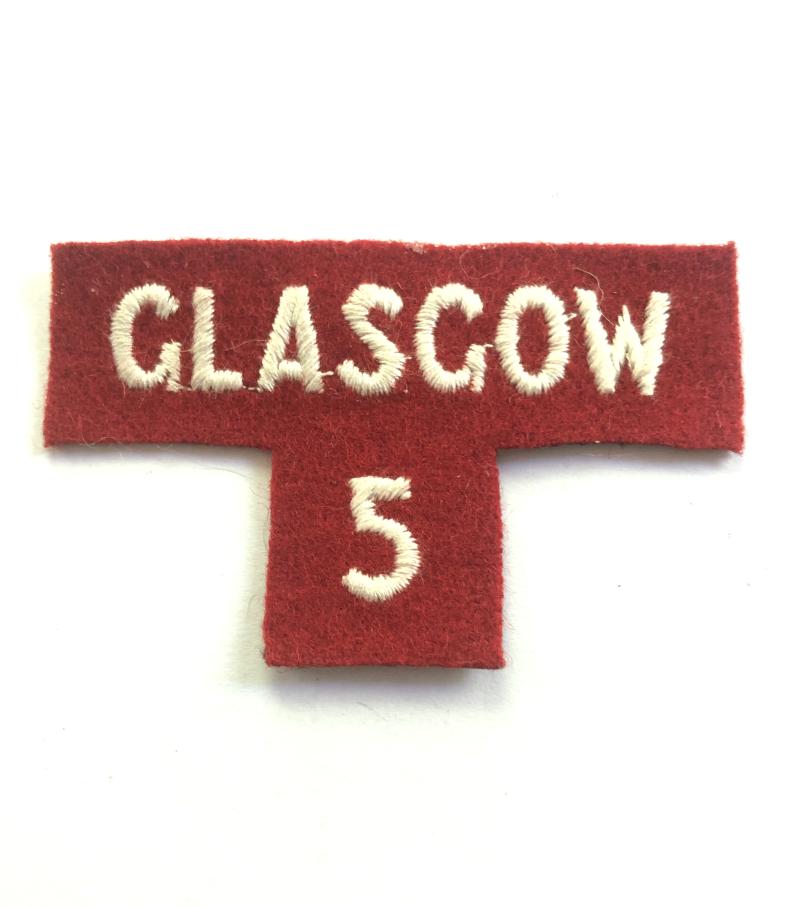 GLASGOW / 5  2nd phase Scottish Home Guard shoulder title c. 1952-57