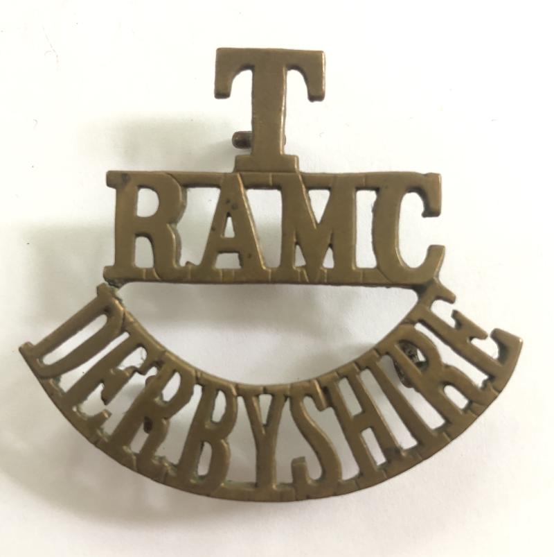 T / RAMC / DERBYSHIRE Royal Army Medical Corps shoulder title c. 1908-21.