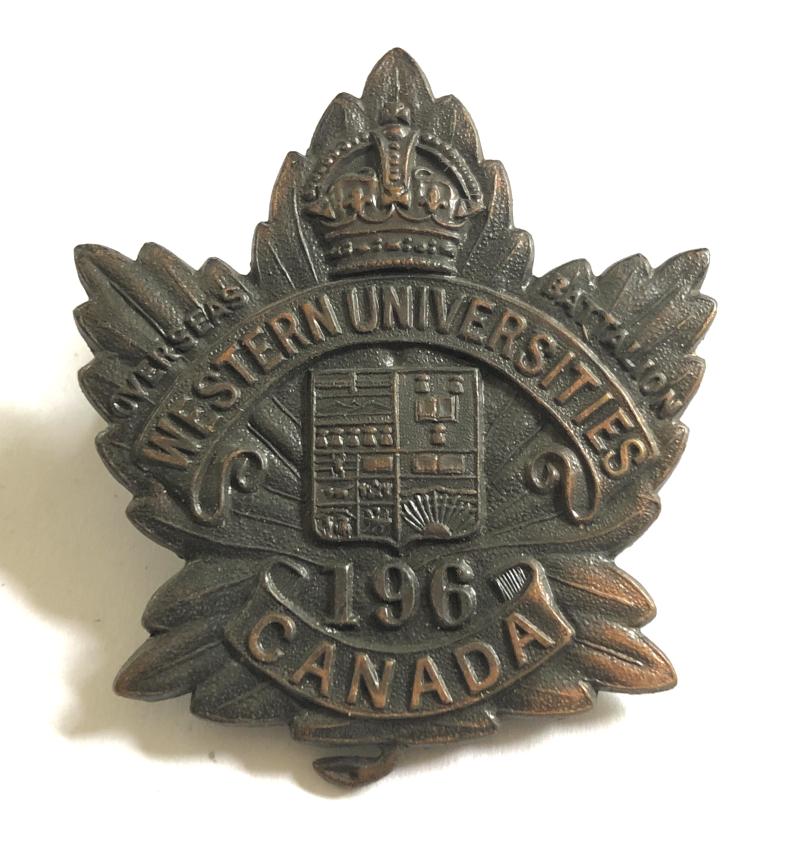 196th Battalion (Western Universities) CEF WW1 Canadian cap badge.