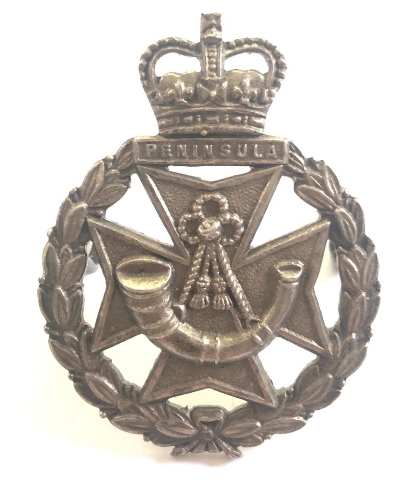 Green Jackets Brigade Birmingham 1958 hallmarked silver cap badge.