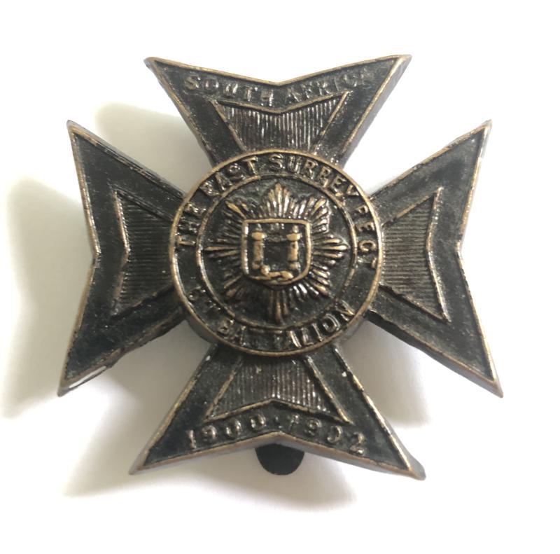 6th Bn. East Surrey Regiment cap badge c. 1908-15.