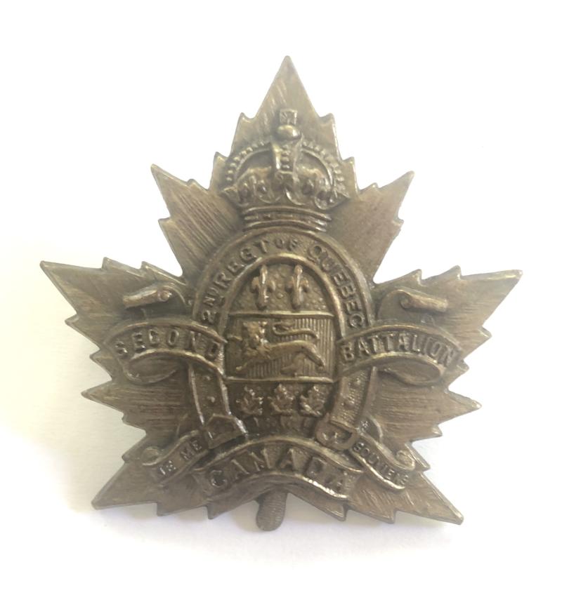 2nd Depot Bn. 2nd Quebec Regiment CEF WW1 cap badge by Rondeau, Quebec.